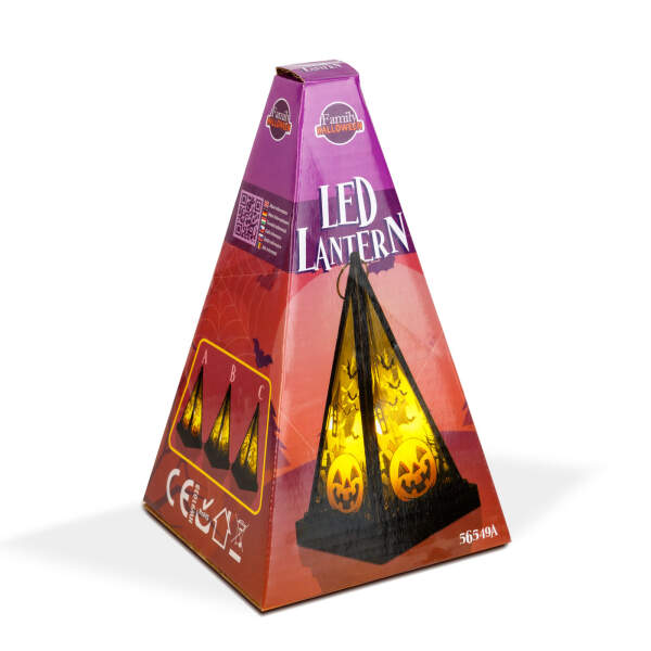 Afbeelding van Halloween LED lantaarn - pompoen - warm wit - zwart - 9,5 x 9,5 x 17 cm - 2 x AAA 1 Stuks [56549A] - 04
