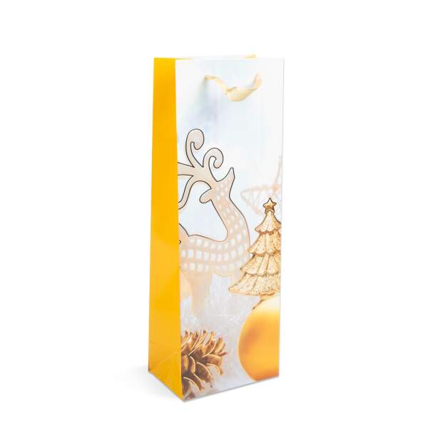 Afbeelding van Flessengeschenkzak - papier, Kerstmis - 360 x 127 x 83 mm - 4 soorten / verpakking 12 Stuks [57108J] - 04