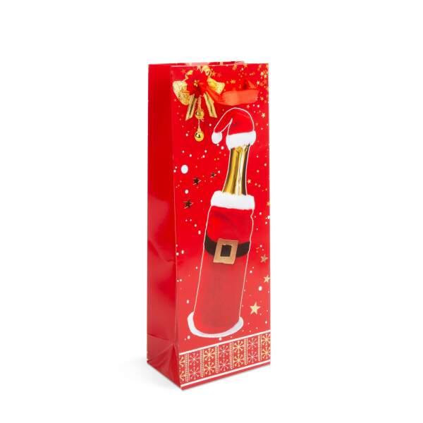 Afbeelding van Flessengeschenkzak - papier, Kerstmis - 360 x 127 x 83 mm - 4 soorten / verpakking 12 Stuks [57108K] - 04
