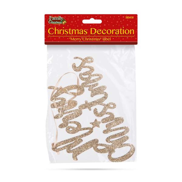 Afbeelding van Kerstdecoratie - label "Vrolijk Kerstfeest" - 20 x 12 cm - goud 1 Stuks [58541A] - 04 58541A web
