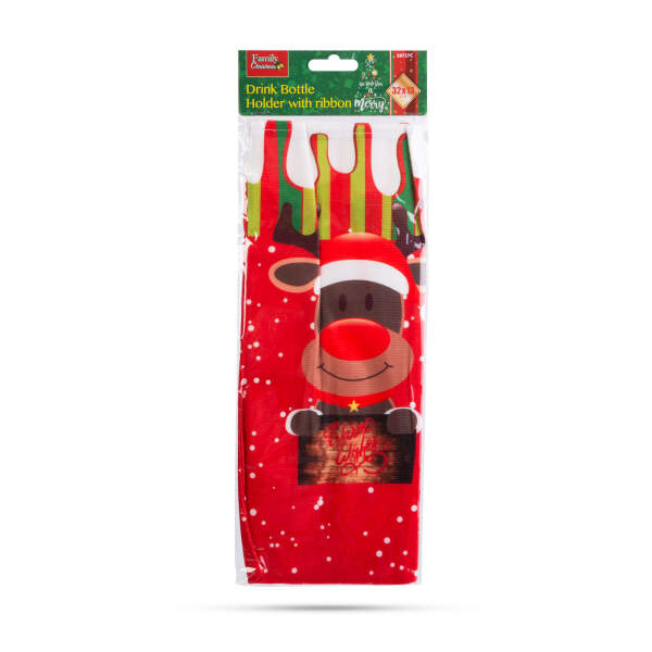 Afbeelding van Kerst drankfleshouder met lint - Rendier - polyester - 32 x 12,5 cm 1 Stuks [58727C] - 04 58727C web