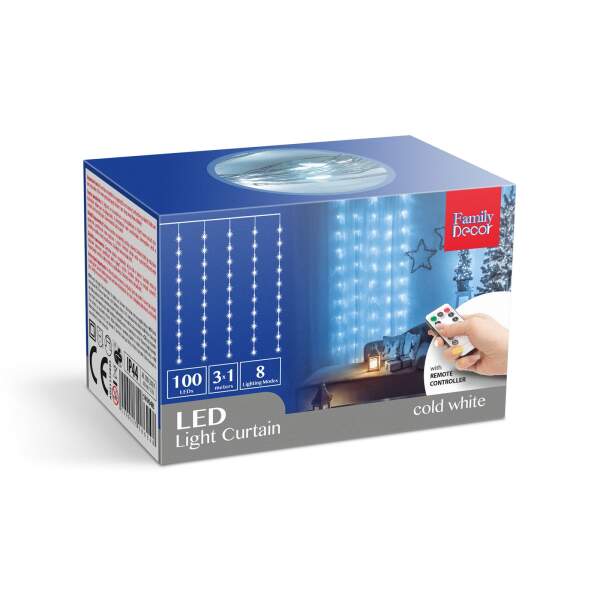 Afbeelding van Lichtgordijn - 100 koelwitte microLED's - 3 x 1 m - 230V - met afstandsbediening 1 Stuks [58904B] - 04