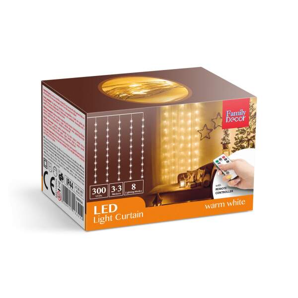 Afbeelding van Lichtgordijn - 300 warmwitte microLED's - 3 x 3 m - 230V - met afstandsbediening 1 Stuks [58905A] - 04