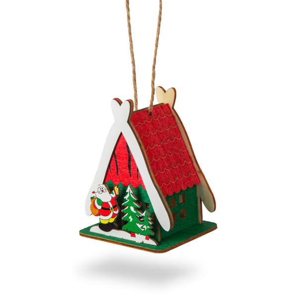 Afbeelding van Kerst LED decoratie huis - warm wit - hout - 2 soorten - 6,9 x 8,9 x 6 cm - 12 stuks / display 1 Stuks