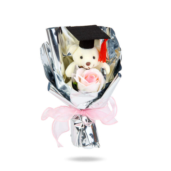 Afbeelding van Kunstplant decoratie - roos met teddybeer - 14 x 10,5 x 26 cm 1 Stuks [11973] - 05 11973 web