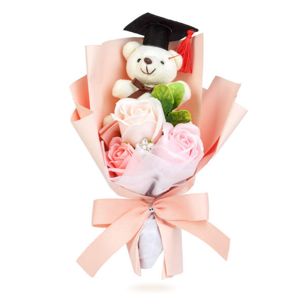 Afbeelding van Kunstplant decoratie - roos met teddybeer - 14 x 10,5 x 26 cm 1 Stuks [11974] - 05 11974 web