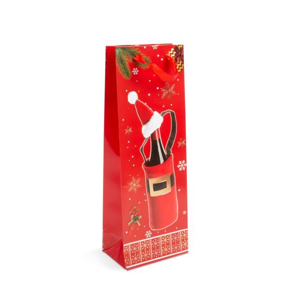 Afbeelding van Flessengeschenkzak - papier, Kerstmis - 360 x 127 x 83 mm - 4 soorten / verpakking 12 Stuks [57108K] - 05