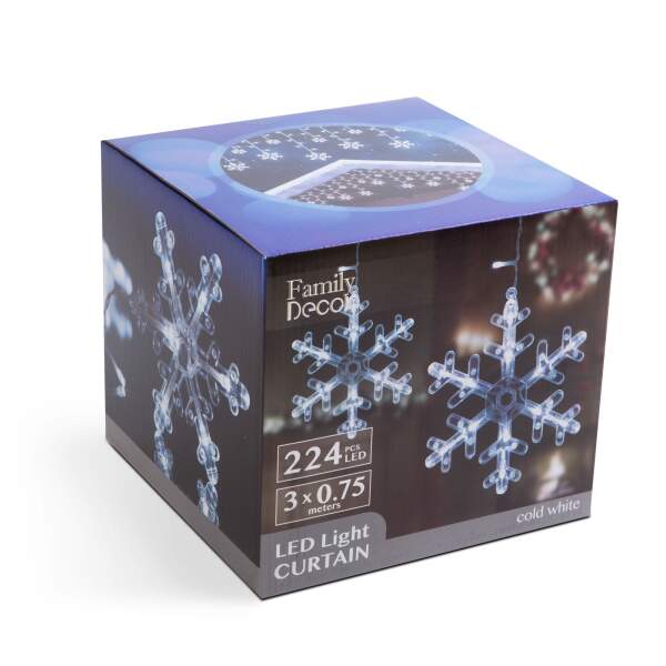 Afbeelding van LED-lichtgordijn - sneeuwvlok - 3 x 0,75 m - 224 koelwitte LED's - IP44 1 Stuks [58916] - 05 58916 web