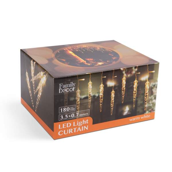 Afbeelding van LED-lichtgordijn - met ijspegel - 3,5 x 0,7 m - 180 warmwitte LED's - IP44 1 Stuks [58915] - 06 58915 web