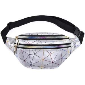 Afbeelding van Stijlvolle Zilveren Fanny Pack - Grote Iridescent Heuptas in Holografisch Zilver voor een Glanzende Look op