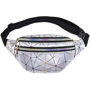 Afbeelding van Stijlvolle Zilveren Fanny Pack - Grote Iridescent Heuptas in Holografisch Zilver voor een Glanzende Look op