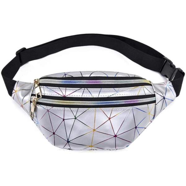 Afbeelding van Stijlvolle Zilveren Fanny Pack - Grote Iridescent Heuptas in Holografisch Zilver voor een Glanzende Look op