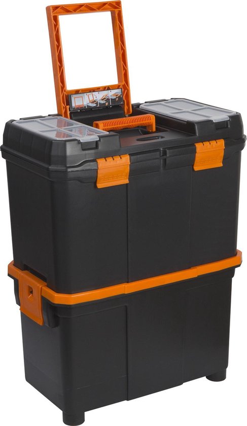 Afbeelding van Gereedschapskoffer met Wielen - Leeg - Gereedschapstrolley - Zwart met Oranje - 04dc 4d00 4cd0 b9c9