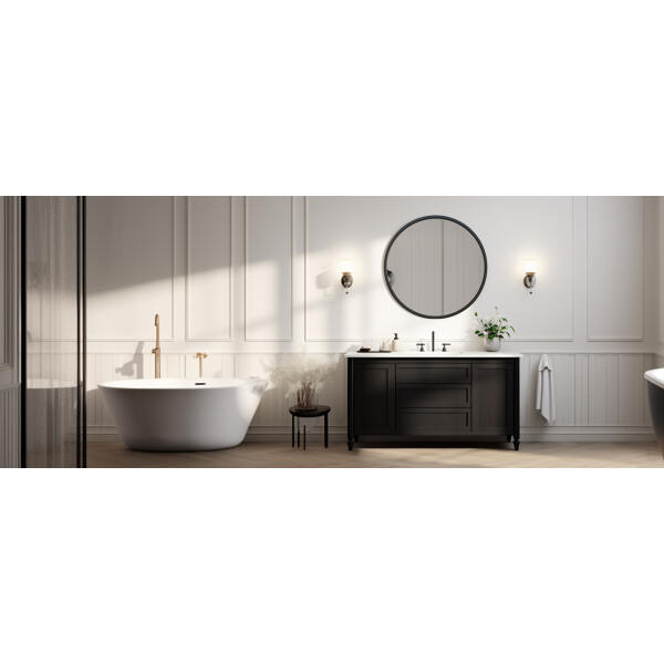 Afbeelding van HSXL - Spiegels - Luxe Ronde Spiegel Zwart - 60 cm Groot - Grote Wandspiegel 60cm Rond met Zwarte Rand -