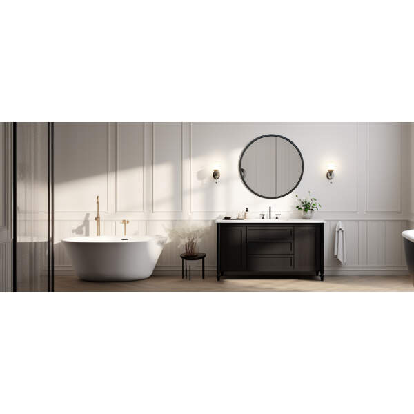 Afbeelding van HSXL - Spiegels - Luxe Ronde Spiegel Zwart - 80 cm Groot - Grote Wandspiegel 80cm Rond met Zwarte Rand -