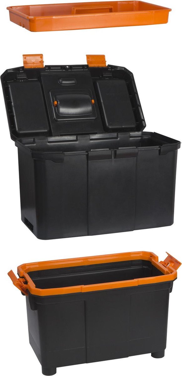 Afbeelding van Gereedschapskoffer met Wielen - Leeg - Gereedschapstrolley - Zwart met Oranje - 073b 3032 4470 9927