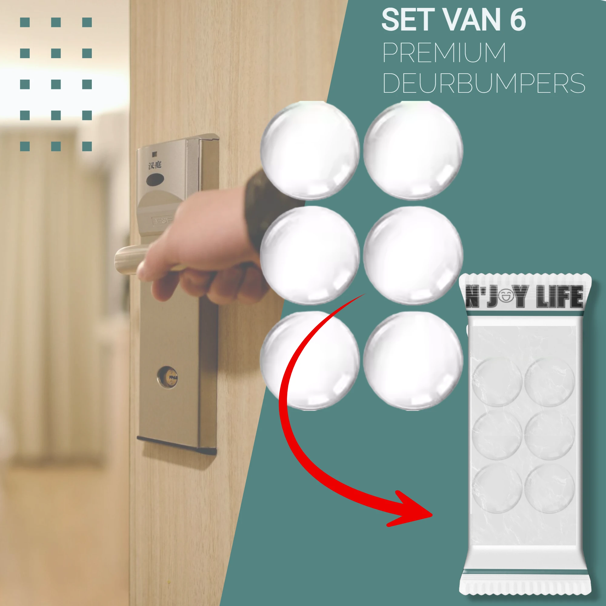 Afbeelding van 6x N'JOY LIFE Zelfklevende Deurstopper 40mm – Grote Transparante Stootdopjes voor Deurbescherming