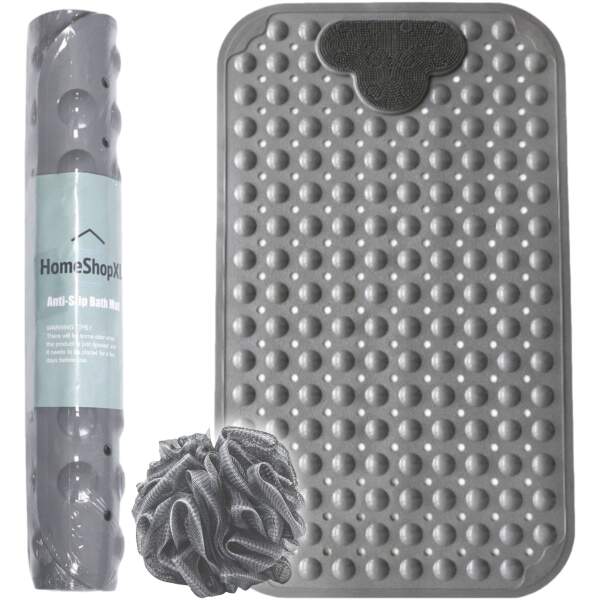 Afbeelding van HSXL - Antislipmat - 70x40CM - Incl. Netspons - Antislip Douchemat / Badmat Grijs *Massage door