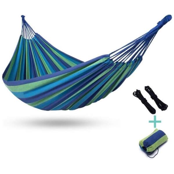 Afbeelding van Hangmat voor 2 personen 150x200cm in sterk katoen max 200kg inclusief bevestigingstouw - Budgetline - 0f43