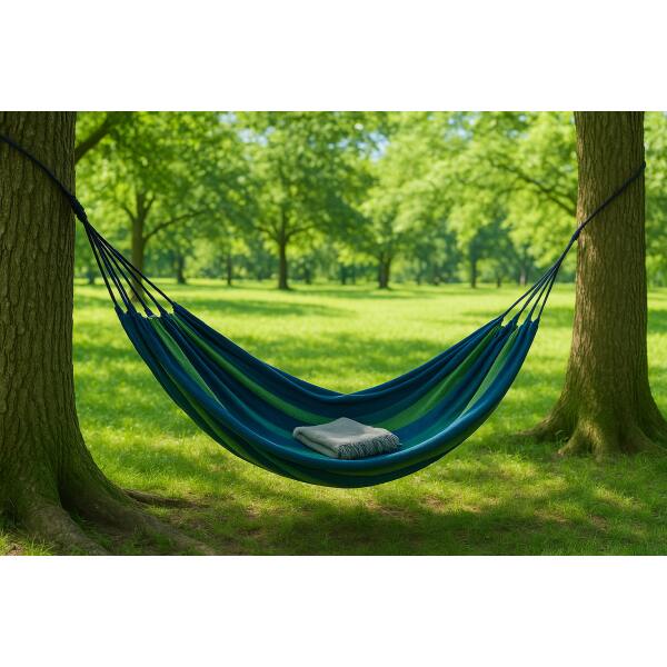 Afbeelding van HSXL Dubbele Hangmat Blauw met Touwen - 1 of 2 Persoons - Lig Oppervlak 190x150cm - Lengte 260cm - 0f91 439a