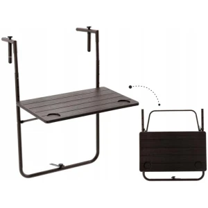 Afbeelding van Opklapbare hangtafel balkon – inklapbare vierkante tafel zwart – metalen railingtafel 60x64x83,5 cm –