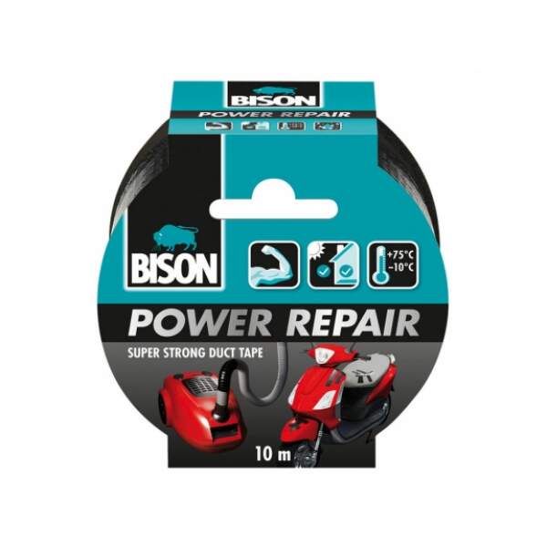 Afbeelding van Bison - Power Repair Duct Tape - Super Sterk - Verstevigd materiaal - Zilver - 10 meter - Hittebestendig /