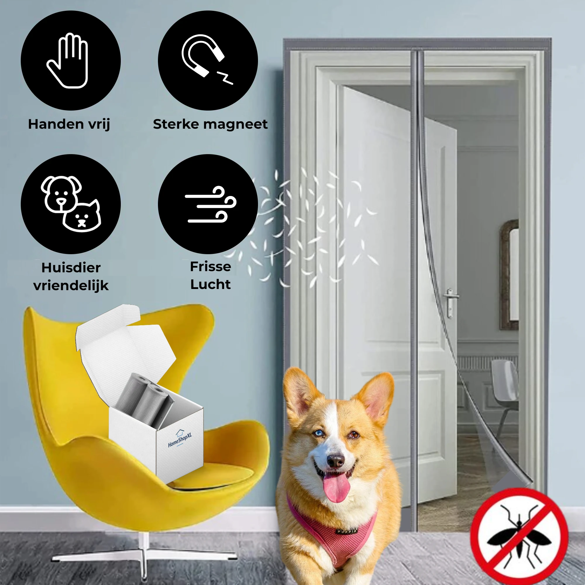 Afbeelding van HSXL - Vliegengordijn voor Deur - Hordeuren - 100x230 cm - Hoge Kwaliteit - 2 Laags Rubberen Lamellenhor -