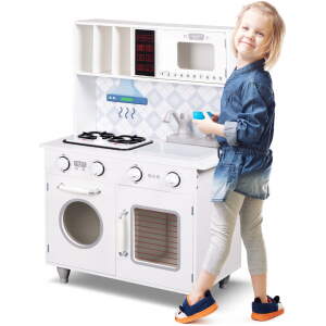 Afbeelding van Houten Keuken Speelgoed - Speelkeuken - Kinderkeuken - Speelkeukentje - 84x30x58 cm - Wit - met Licht en