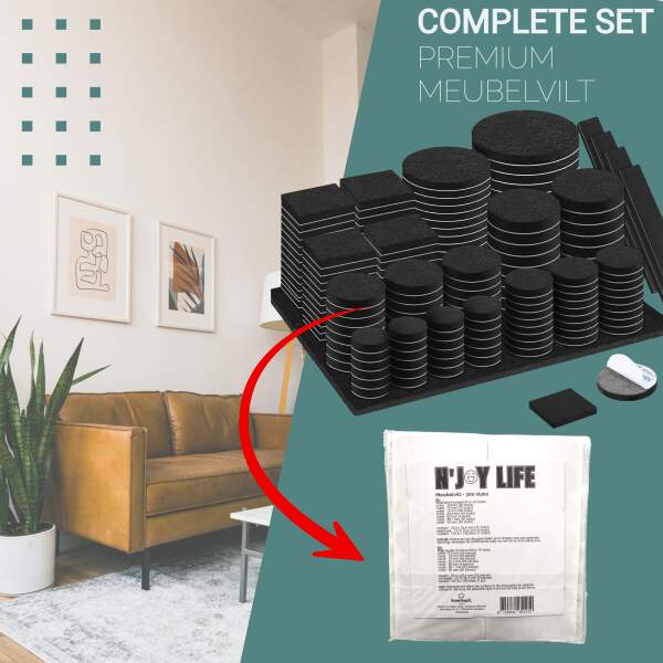 Afbeelding van 300x N'JOY LIFE Premium Viltjes Stoelpoten - Zwart - Zelfklevend Anti Kras Meubelvilt voor Meubels - 300
