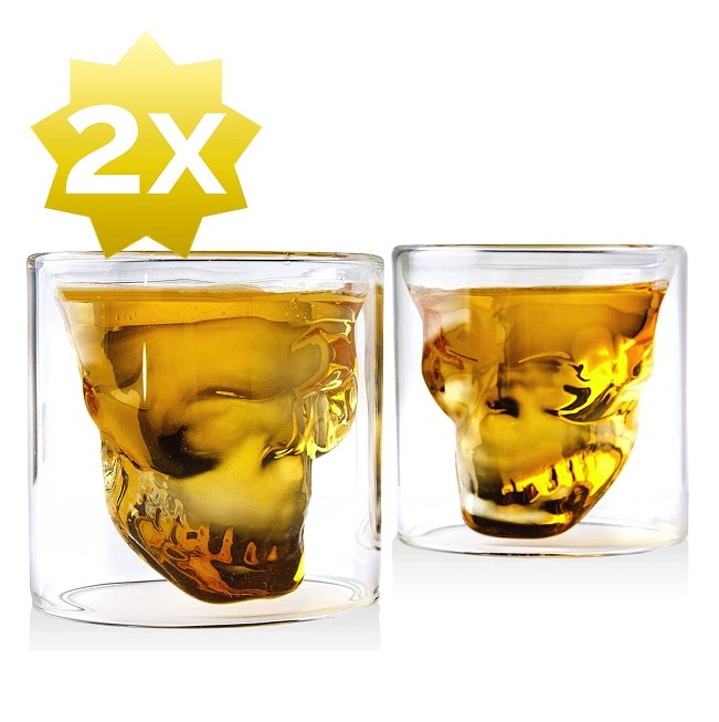 Afbeelding van Doodskop Whiskey Glazen XL - Skull Glazen - Design Schedel Drank Glas - Set van 2 Whiskeyglazen - 100ML per