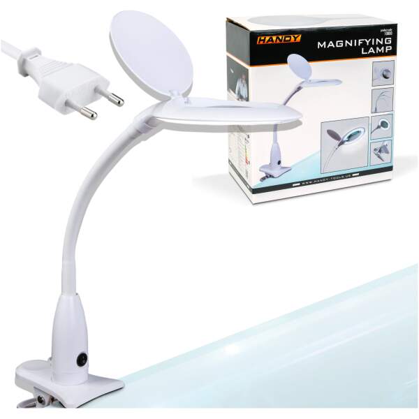 Afbeelding van Handy - Bureau Loeplamp met Tafelklem - Vergrootglas met verlichting - 12 Dioptrie (5x Zoom) Op Netstroom -