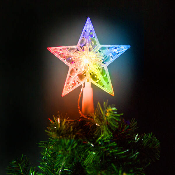 Afbeelding van Kerstboom Piek - Verlichte Piek - Ster RGB LED verlichting - 10 LEDs - 15 cm - RGB - Op Batterijen 2 x AA