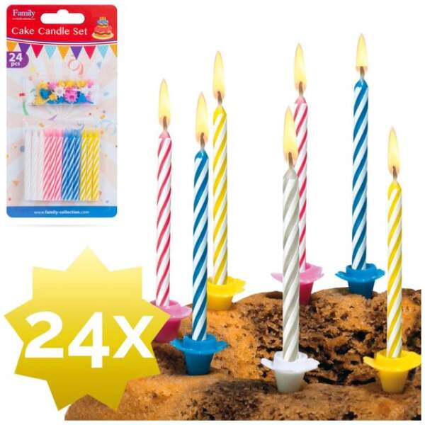 Afbeelding van 24 Verjaardagskaarsjes - Taart Kaarsjes met houders - BPK - 1a3d 1464 4a22 996a cd49c0ec18f3