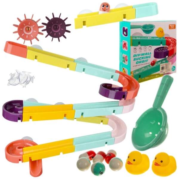 Afbeelding van Badspeelgoed met Eendjes - Waterval Glijbaan Spelletjes - Waterglijbaan Kinderbad Speelgoed - Knikkerbaan