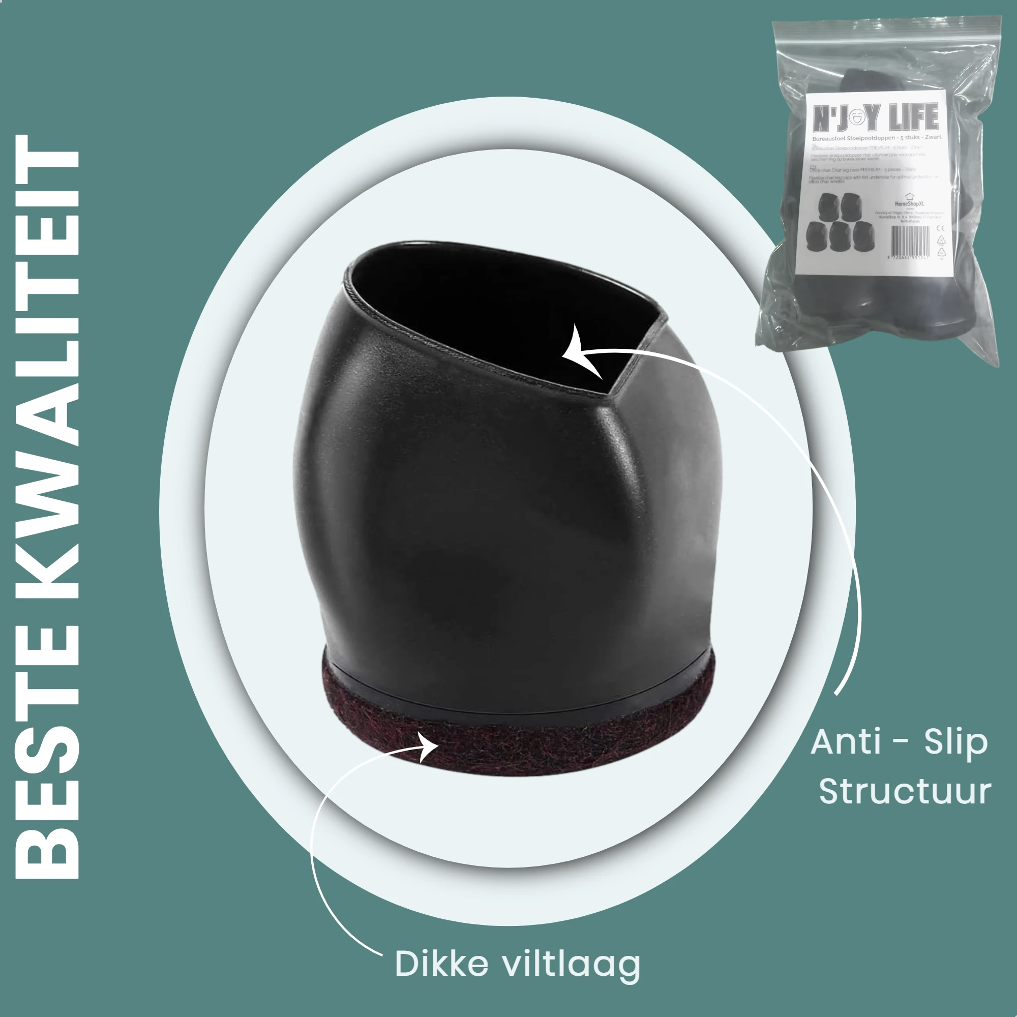 Afbeelding van N'JOY LIFE - 5x Premium Bureaustoel Stoelpoot Beschermers Flexibel - Stoelpootdoppen Bureaustoel Wielen