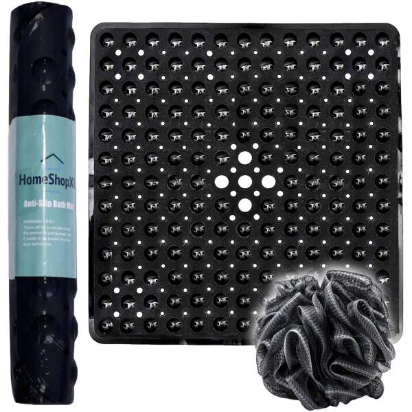 Afbeelding van HSXL - Antislipmat - 53x53CM - Incl. Netspons - Antislip Douchemat Zwart met Zuignappen – Anti Slip Douche