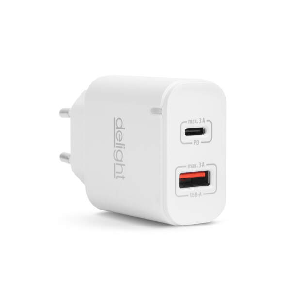 Afbeelding van Dubbele USB Stekker Oplader met 2 poorten PD20W - Wit - Snellader - USB A & USB C Lader - Oplaadblok -