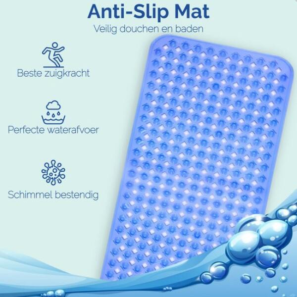 Afbeelding van HSXL - Antislipmat - 88x40CM - Incl. Netspons -Antislip Douchemat / Badmat Blauw met Zuignappen – Mat voor