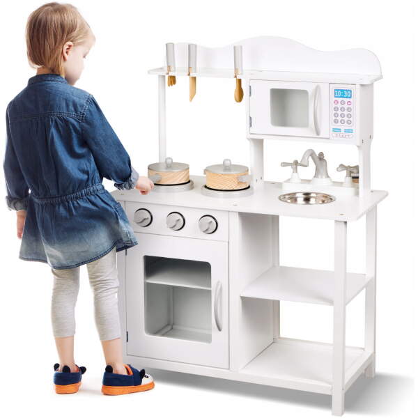 Afbeelding van Houten Keuken Speelgoed - Speelkeuken - Kinderkeuken - Speelkeukentje Inclusief Keukengerei - 85x30x60 cm -