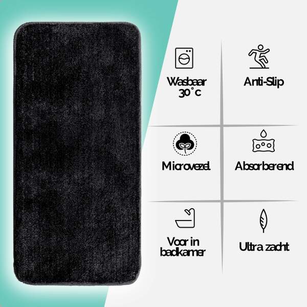 Afbeelding van Badmat - 60x120cm - Zwart - Grote Antislip Douchemat Badkamermat of WC mat - 25c7 e913 464c b245 fdb6ebef9037