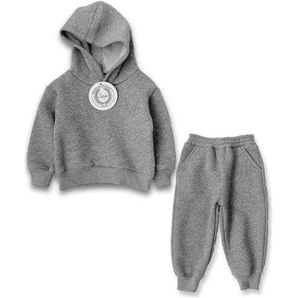 Afbeelding van HATIKU - Premium Trainingspak Kind - Maat 128 - Grijs - Effen - Joggingpak voor Jongens of Meisjes - Unisex -