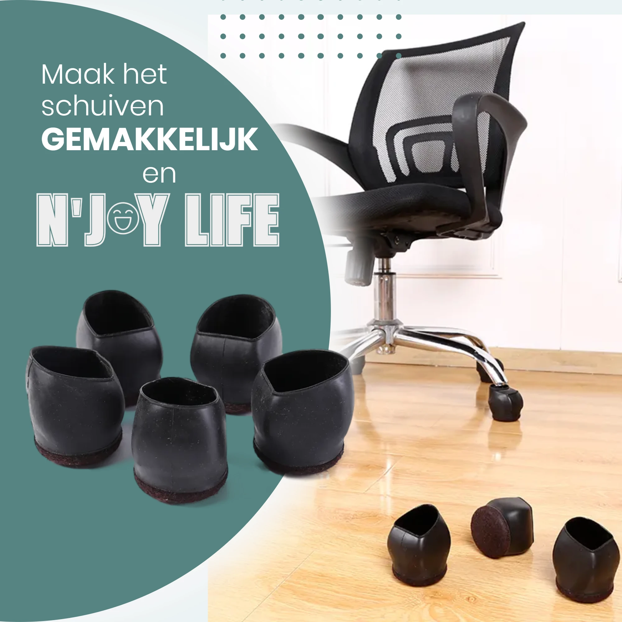Afbeelding van N'JOY LIFE - 5x Premium Bureaustoel Stoelpoot Beschermers Flexibel - Stoelpootdoppen Bureaustoel Wielen