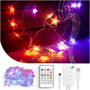 Afbeelding van Slimme verlichting - Gekleurd Sterren Lichtsnoer Kerstverlichting voor binnen of buiten - Smart met APP en