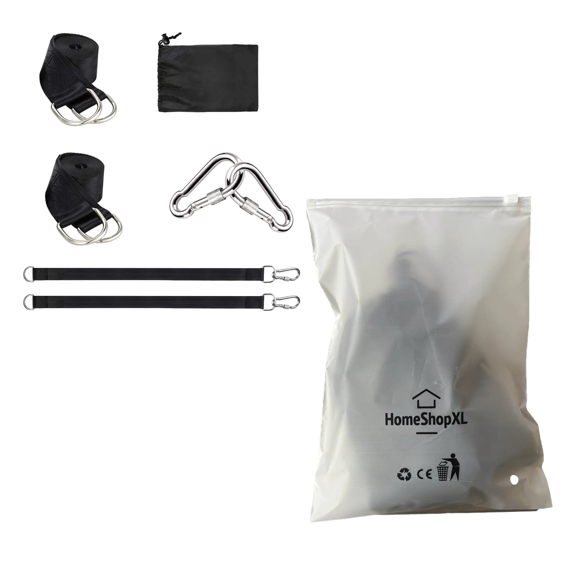 Afbeelding van HSXL Hangmat Ophangsysteem EXTRA LANG - 2x Nylonband 280cm lang (dubbelgeslagen 140cm) - 2x Karabijnhaak -