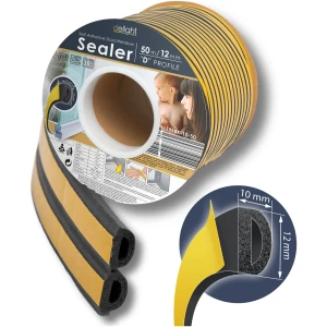 Afbeelding van Tochtstrip voor Deuren op Rol - Tochtband voor Ramen - 50 Meter - Zelfklevend - 'D' Profiel - Zwart