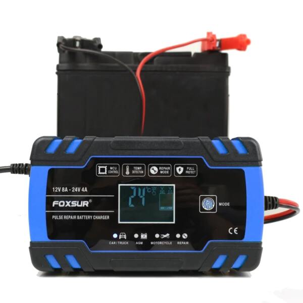 Afbeelding van FOXSUR - Acculader - Druppellader - voor 12v & 24v! - Geschikt voor Motor Auto Scooter Vrachtwagen Boot