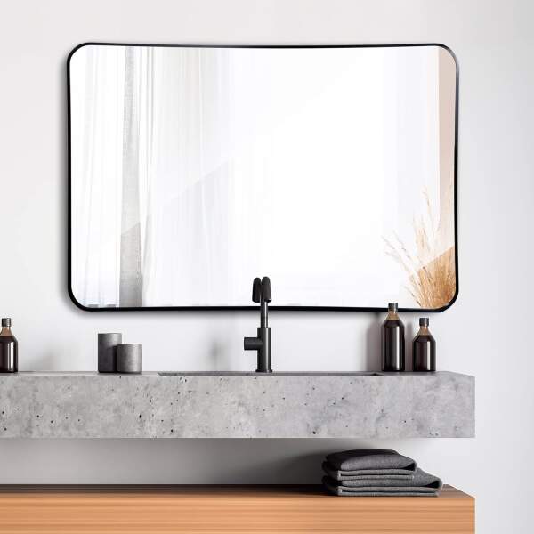 Afbeelding van HSXL - Spiegels - Luxe Rechthoekige Spiegel Zwart - 60x90cm Groot - Grote Wandspiegel 60 x 90 cm Rechthoek