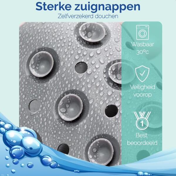 Afbeelding van HSXL - Antislipmat - 100x40CM - Incl. Netspons - Antislip Douchemat / Badmat Grijs met Zuignappen – Mat