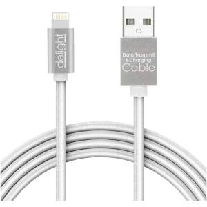 Afbeelding van iPhone Lightning Kabel 1 Meter - Oplaadkabel USB Wit / Zilver - met LED verlichting - Nylon Kabel - 3c75 9025
