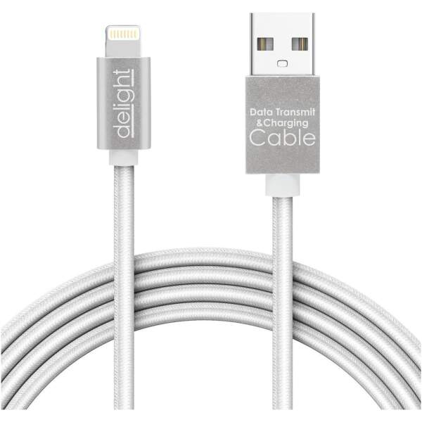 Afbeelding van iPhone Lightning Kabel 1 Meter - Oplaadkabel USB Wit / Zilver - met LED verlichting - Nylon Kabel - 3c75 9025